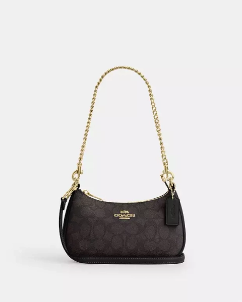 Gold/Walnut/Black Teri Mini Crossbody Bag In Signature Canvas