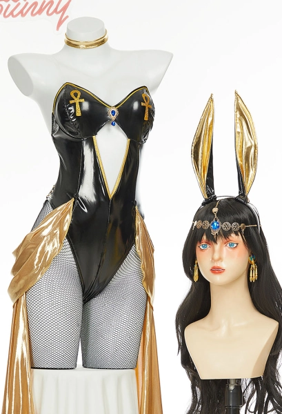 Anubis Derivative Sexy Costume Bunny Girl Cutout Bodysuit and Bracelets with Headband and Tights