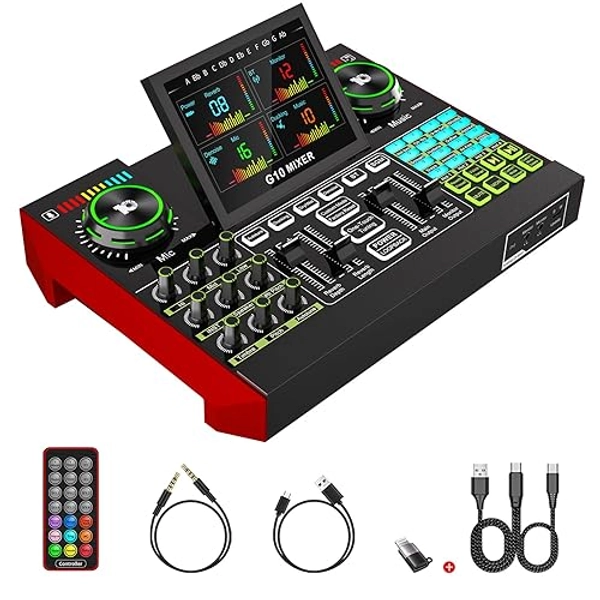 tenlamp USB Audio Interface Podcast Equipment Bundle w Mixer & Vocal Effects,G10 Multi-Channel Sound Card Board Voice Changer, All-in-one XLR Studio DJ Mixer Equipment for Phone PC Online Live Streaming Podcasting Recording