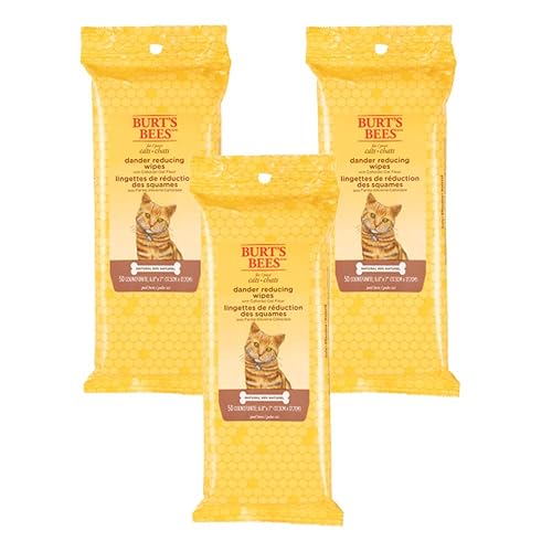 Burt's Bees for Pets Cat Natural Dander Reducing Wipes | Kitten and Cat Wipes for Grooming | Cruelty Free, Sulfate & Paraben Free, pH Balanced for Cats - Made in USA - 3 Pack - Dander Wipes - 50 Count (Pack of 3)