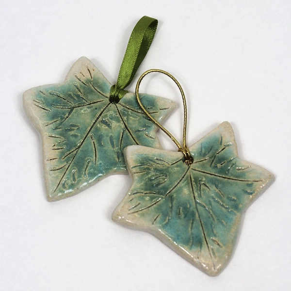 Green Ivy Leaf Handmade Ceramic Hanging Decoration | Rustic Pottery Decorations | Unique Gifts | Ceramic Ornament | Keepsake Gifts