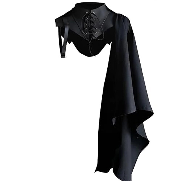 Proumhang Medieval Steampunk Cloak Shawl with Collar Templar Knight Costume Lace Up Retro Gothic Shoulder Cowl Rock Vintage Cape Halloween Cosplay Costume Unisex L