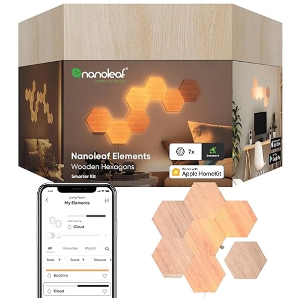 Nanoleaf Elements Wood Look Hexagons (Smarter Kit (7 Panel)) - 9.5L" x 27.2W"
