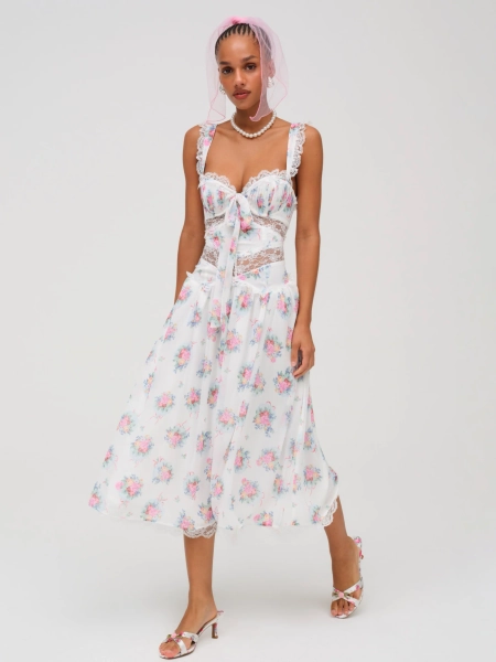 Doily Bouquet Midi Dress — White