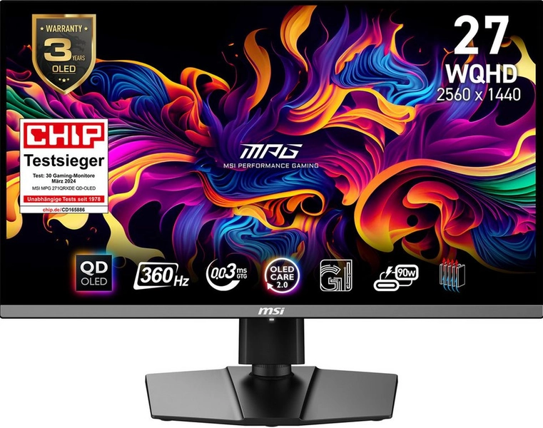 MSI MPG 271QRX QD-OLED Gaming-Monitor (67 cm/27 ", 2560 x 1440 px, WQHD, 0,03 ms Reaktionszeit, 360 Hz, QD-OLED)