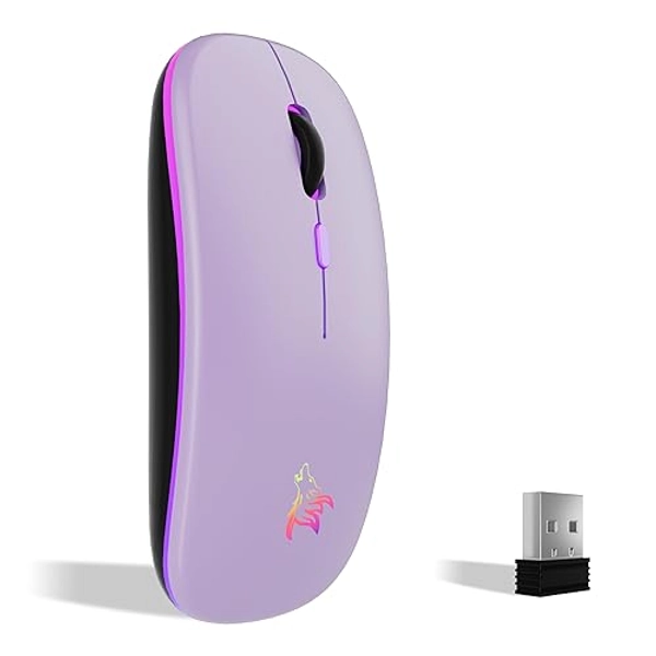 TQQ Kabellose Wiederaufladbare Maus, 7 Farben Hintergrundbeleuchtung Maus mit 2,4 GHz Mini USB Empfänger, Gaming Maus, Kompatibel mit Laptop, PC, Computer, Chromebook, Notebook, violett