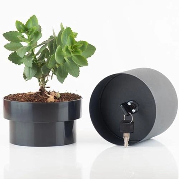 Castell Deco - Caja de seguridad en forma de Maceta, Camuflada con llave, 4 Colores. Caja fuerte camufladas (Negro)