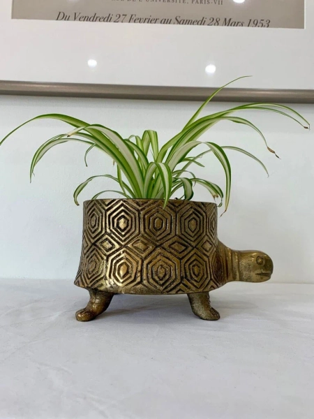 Brass Coated Turtle Footed Planter Pot