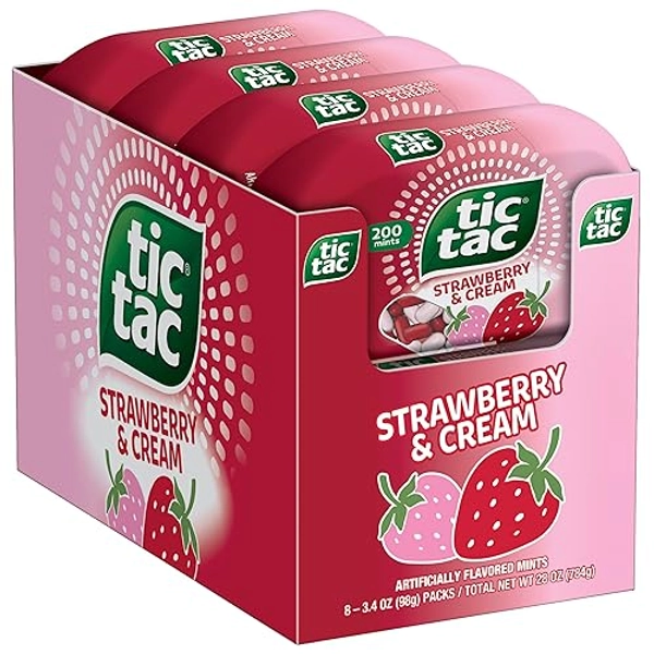Tic Tac Strawberry & Cream Flavored Mints, 8 Count, On-the-Go Refreshment, Stocking Stuffers, 3.4 oz Each