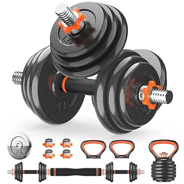 FEIERDUN Adjustable Dumbbells, 40lbs Free Weights Set with Barbell Connector,4 in1 Dumbbells Set with Anti-Slip Alloy Steel Handle, Suitable for Men and Women Workout Fitness