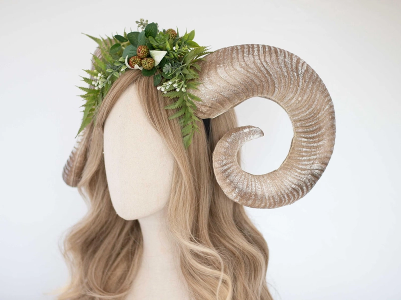 Ram horns headband, pagan antler headdress, woodland faerie crown, faun costume, king of nymphs, cosplay horns, fantasy headpiece, LARP