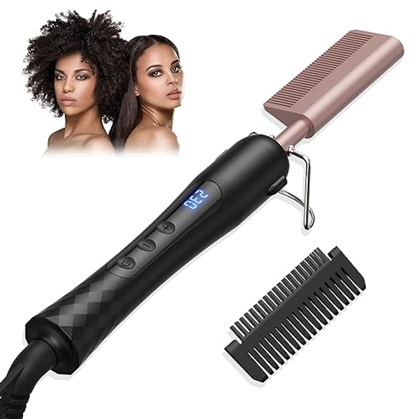OKWRAP Hot Comb for Wig, Hot Comb, Glättkamm mit LCD 120-230℃, Hair Straightener Comb mit Ionentechnologie, Keramikbeschichtung Glättbürste, Thermal Brush 30S Schnelles Aufheizen