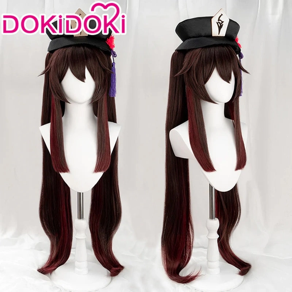 【Ready For Ship】DokiDoki Game Genshin Impact  Hutao Cosplay Wig  Hu Tao Dark Brown Halloween