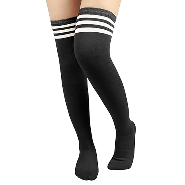 Yetuab Extra Long Thigh High Socks Striped Over Casual Knee High Socks Halloween Christmas Warmer Long Stocking for Women