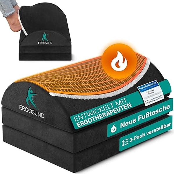 ERGOSUND Fußstütze Schreibtisch mit neuer Flausch-Fußtasche [3-Fach höhenverstellbar] - rutschfest - ergonomische Fußablage Schreibtisch, Homeoffice Büro Zubehör Fußhocker Footrest Fussstütze, Fußbank