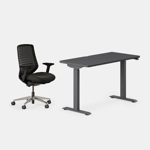 Ergonomic Duo Bundle - Charcoal/Charcoal / Black/Black / 48 inches x 24 inches Desk + Ergonomic Chair