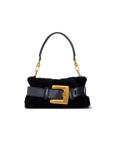 Balmain Mini Anthem Bag in Navy Shearling