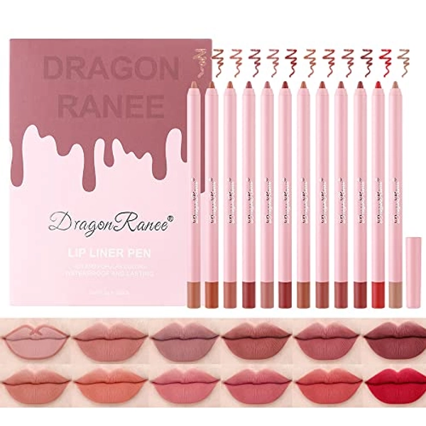 Hochpigmentiert Matte Lip Liner Set, 12 Farben Creamy Samt Lip Liner Stift, Wasserdicht Nicht abfärbend Lippenstift Lip Liner Pencil Lippen Makeup für Alltag/Reisen/Party/Arbeit