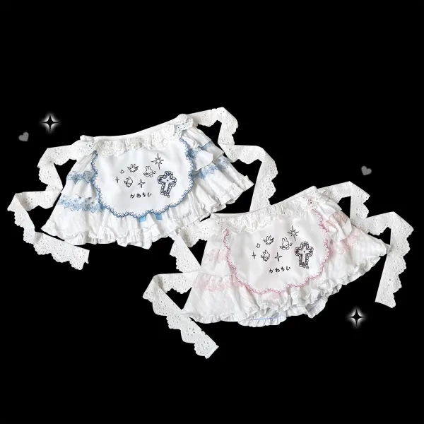 [$8.29]Bunny and Cross Print Blue/Pink Jirai Kei Apron Landmine Style