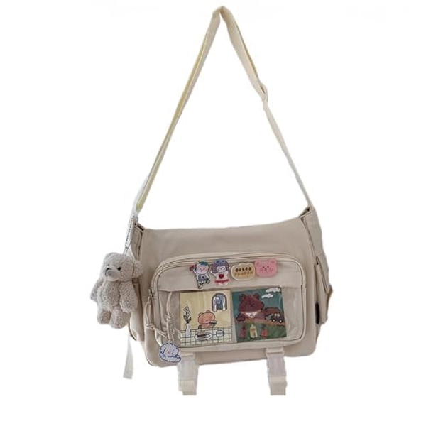 MILLEVIBE Kawaii Crossbody Ita Bag for Women with Pin & Plush Bear - Japanese Messenger Bags Y2K Shoulder Backpack