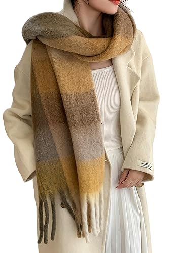 Wander Agio Winter Women Warm Scarf Long Shawl Large Scarves Cold Weather Thick Blanket Scarfs Colorful Plaid - Coffee Brown 5