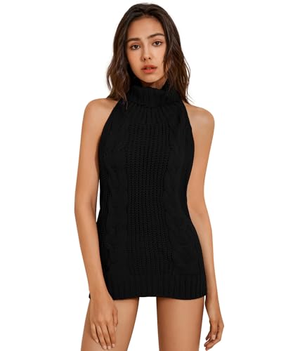 YOMORIO Womens Anime Virgin Killer Sweater Japanese Turtleneck Knitted Underwear Backless Pullover - Medium - Black