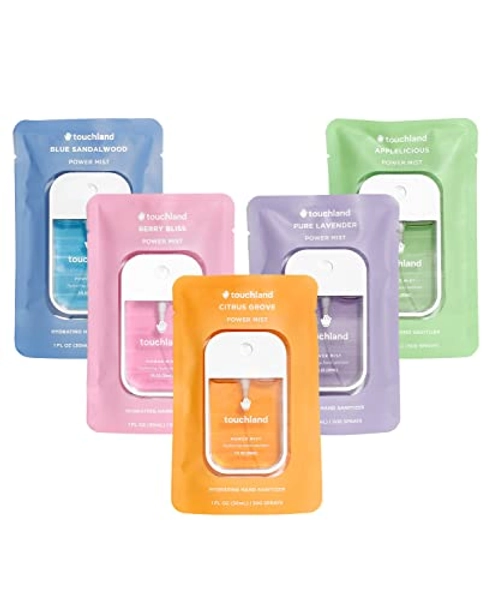 Touchland Power Mist Hydrating Hand Sanitizer Spray, TOP 5-PACK (Applelicious, Sandalwood, Lavender, Berry, Citrus), 500-Sprays each, 1Fl Oz Travel Size (Set of 5)