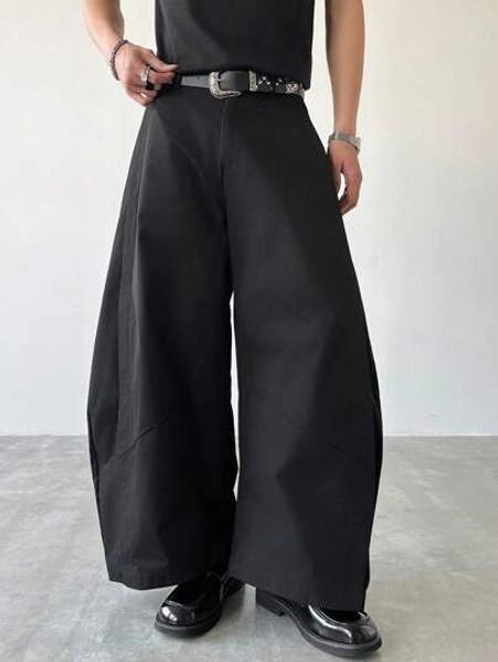 Manfinity EMRG Men's Fashion Loose Solid Color Wide-Leg Pants INS Versatile Curved Wide-Leg Pants. Japanese Yamamoto Style Deconstruction Design, Can Be Worn Daily, Suitable For Men And Women, Black Trousers, Oversized Pants, Loose Pants, Japanese Pants, Men's Flared Pants