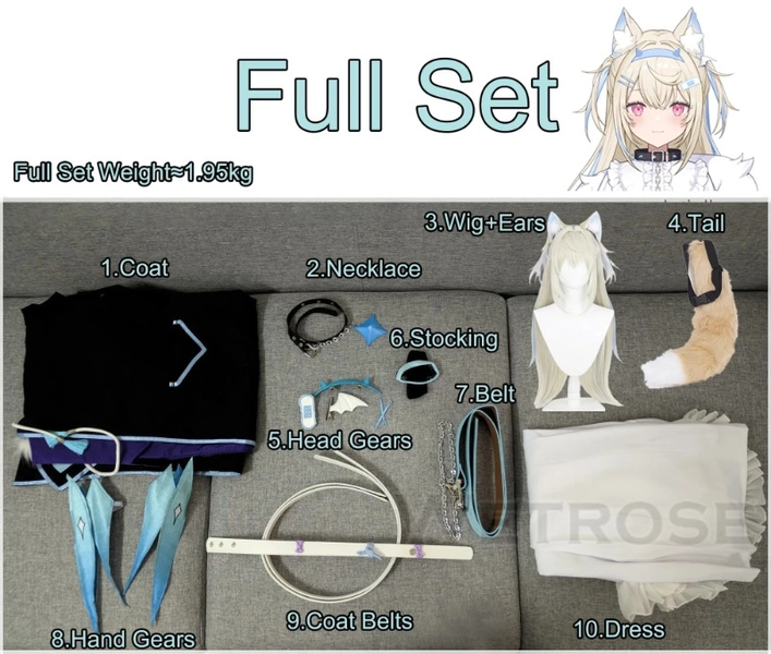 [Wetrose] In Stock Fuwawa Mococo Abyssgard Hololive EN Cosplay Costume Wig Ear Tail Full Set