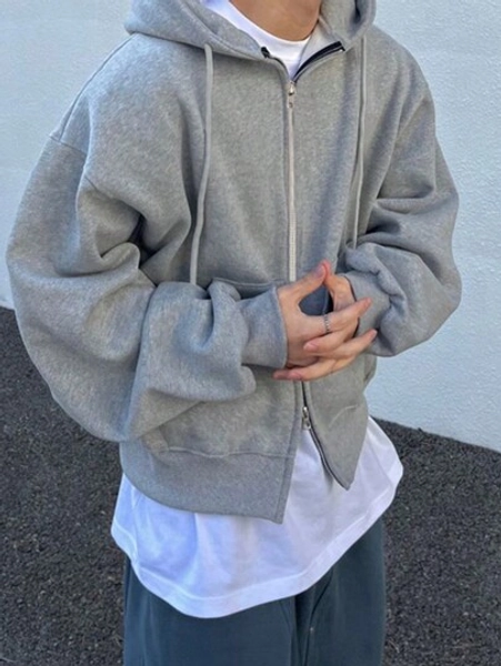 Manfinity Dauomo Men's Solid Color Zip-Up Hooded Long Sleeve Sweatshirt Sweatshirt