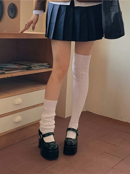 [$8.99]White Knitted Socks 40/60/80/100/120CM Length Options