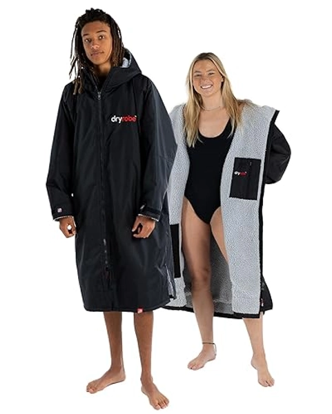 Dryrobe Advance Waterproof Changing Robe - LONG SLEEVE Oversized Change Robe Coat with Fleece Lining - Hooded Jacket for Beach, Wild Swimming, Surfing