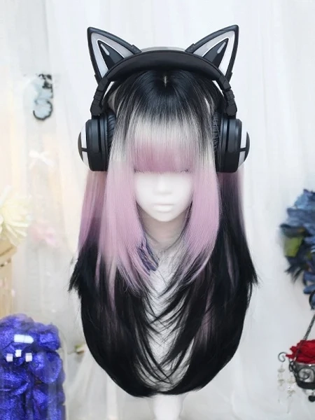 [$28.00]Pink and Purple Ombre Under Bust Length 60CM  Wig with Full Bangs