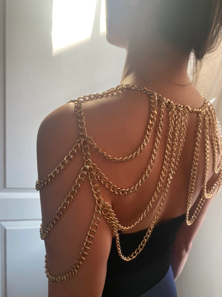 Multilayer shoulder Chain, layered shoulder necklace, shoulder decoration, fringed shoulder Chain, boho gold silver shoulder , rave outfit