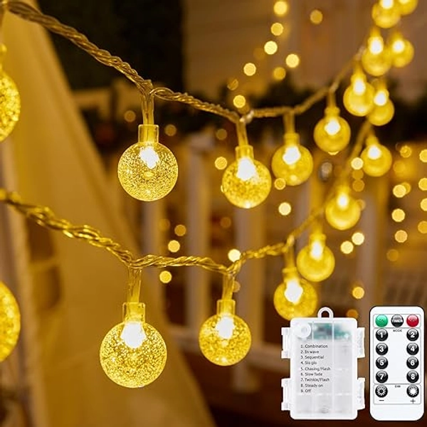 Minetom Crystal Globe String Lights Battery Operated - 17 ft 30 LED Globe Fairy Lights with Remote and 8 Modes, Waterproof for Bedroom Tent Loft Camping Porch Patio Party Wedding Decor, Warm White