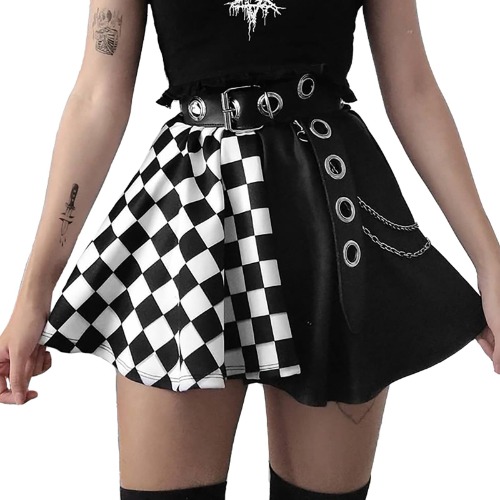 [Misswdd] チェック柄 スカート パッチワーク ギャルちゃん アメカジ 渋谷系 韓国風 柔らかい 地雷系 セクシー 四色展開 夏 原宿系 Y2K パンク ゆったり ゴシック - S - ホワイト