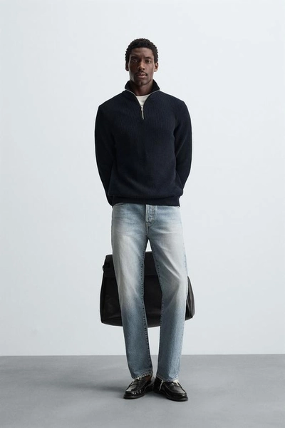 ZIPPERED PURL KNIT SWEATER