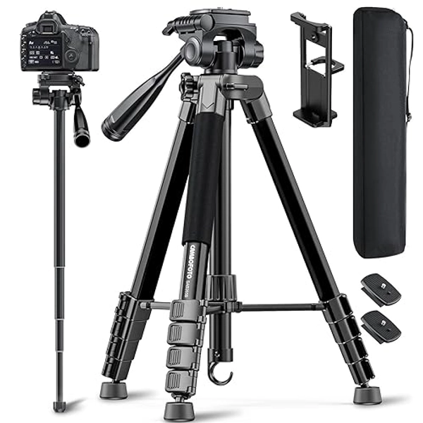 CAMBOFOTO 73" Camera Tripod and Monopod, Professional Aluminum Tripod Stand for Mirrorless Camera/DSLR/Cell Phone/Camcorder/GoPro, with Phone Holder and Travel Bag (Black)