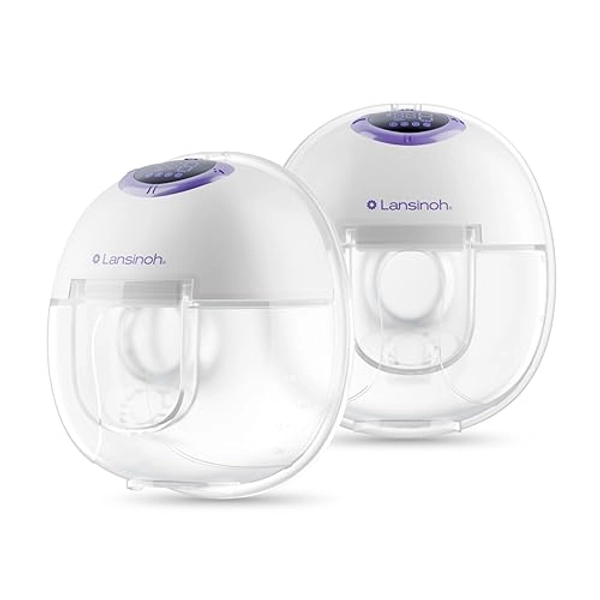 Lansinoh Discreet Duo Wearable Breast Pump, Hands Free Breast Pump, 4 Breast Pumping Modes, 9 Levels Hospital Grade, Electric, Automatic & Portable Breast Pump, 2 Breast Flange Sizes: 24mm & 21mm