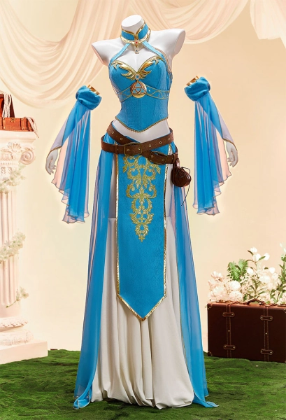 The Legend of Zelda Princess Zelda Derivative Lingerie Dance Dress Costume Halter Top and Skirt with Sleeves and Waist Bag