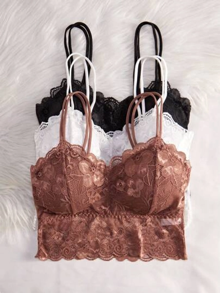 Shein Underwear&Sleepwear Basics Soutien-gorge Sans Fil En Dentelle Pour Femmes (3 Pièces/paquet) Lingerie