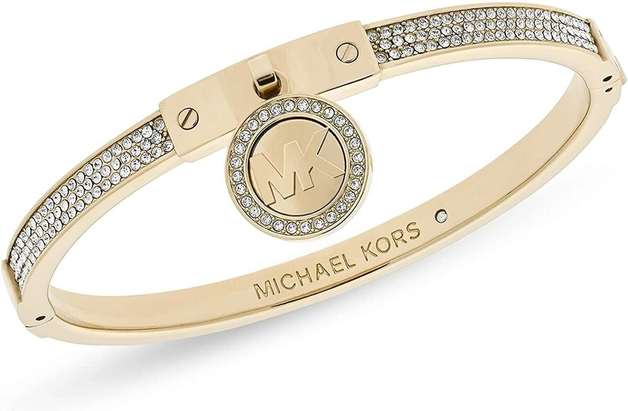 Michael Kors MK Logo Yellow Gold Bangle Bracelet Crystals Pave MKJ5976710