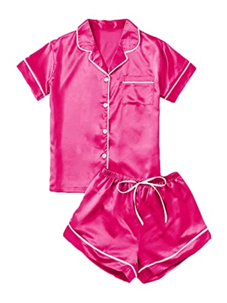 Verdusa Women's 2pc Satin Nightwear Button Front Sleepwear Short Sleeve Pajamas Set