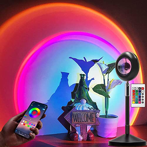 Sunset Lamp, Sunset Projector Lamp Sunset Light with App Control 16 Colors Brightness Adjustable Remote Control USB Charging Projection Night Light - 16 Colors With Remoter Control and App Control.