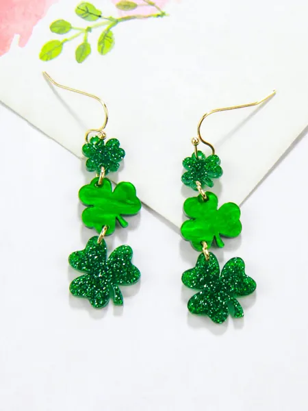 Glitter Detail Clover Drop Earrings