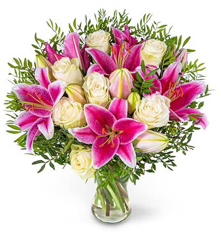 Large Pink Lilies & Roses - Flowers - Fresh Bouquet - Birthday Flowers - Flowers Next Day - Thank You Flowers - Anniversary Flowers - Get Well Flowers - Luxury Flowers - Fresh Cut Flowers - Large