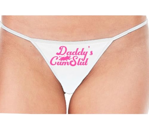 Knaughty Knickers Daddys Cumslut Cum Splash Design For Your Slut White String Thong Adult Flirty Fun - Small - Hot Pink