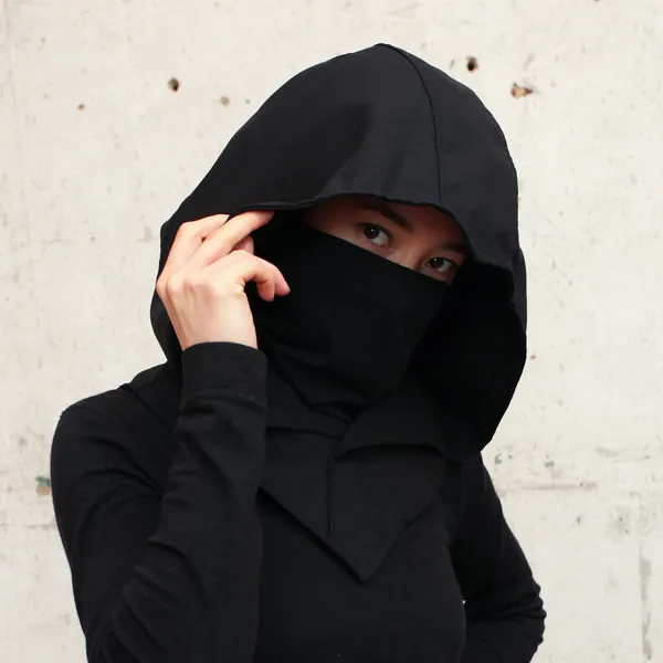 Black Linen Assassin Hood Twitch Ninja Emotes Mask Shirt Cowl Hoodie Costume Cosplay Larp Reenactment Harajuku Street Fashion Techwear