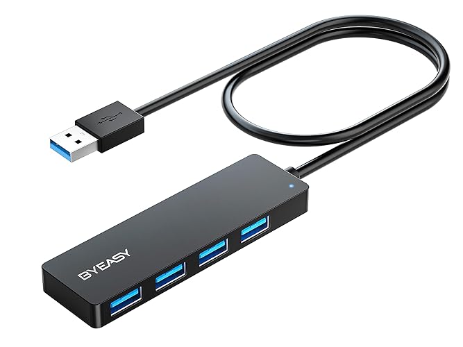 BYEASY USB Hub,USB Splitter for Laptop,Multiport USB 3.0 Hub,Multi USB Port Expander,Fast Data Transfer 4 Port USB Hub Compatible with Windows PC, Mac, Printer, Mobile HDD - Black - 3.2ft