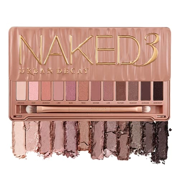 URBAN DECAY Naked3 Eyeshadow Palette, 12 Versatile Rosy Neutral Shades for Every Day - Ultra-Blendable, Rich Colors with Velvety Texture - Set Includes Mirror & Double-Ended Makeup Brush